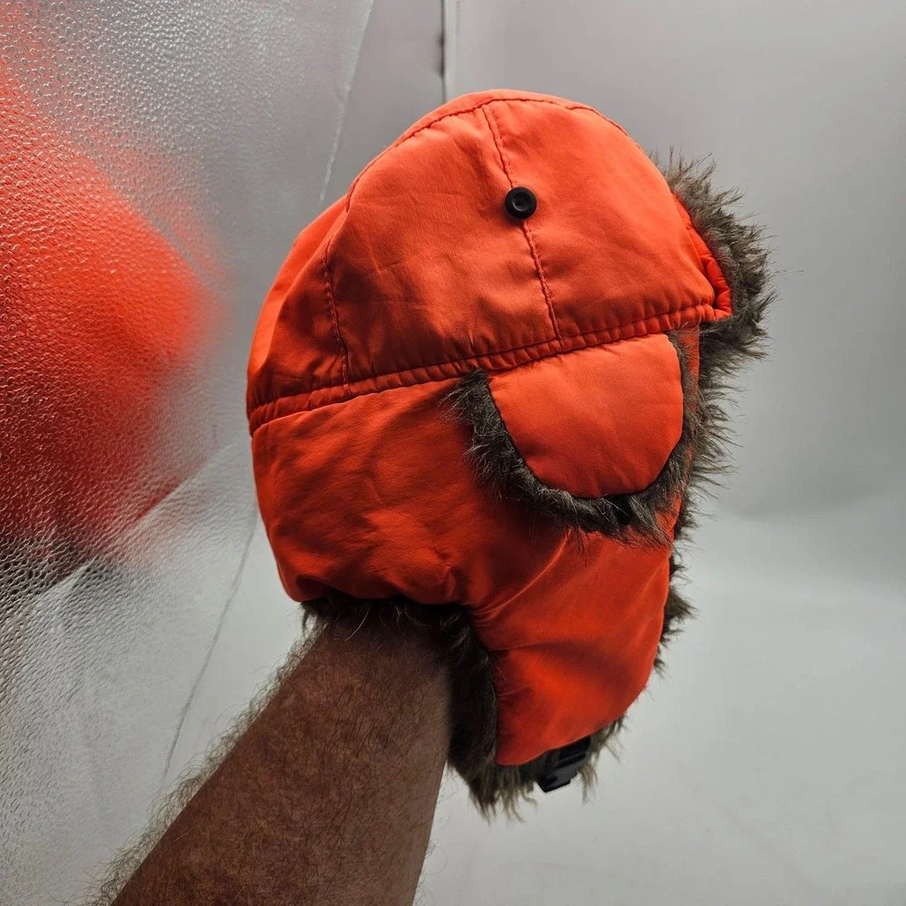 Blaze Orange Hat Trapper Faux Fur Ear Flap Winter Hunting One Size Mens Outdoor